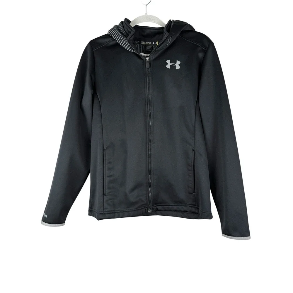 Under Armour Storm Cold Gear Infrared YXL Hooded Fleece Jacket Zip Black Swacket